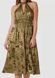 $245 Aidan By Aidan Mattox Womens Gold Cutout-Detail A-Line Midi Dress Size 6