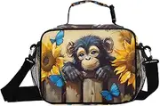 Monkey Fence Sunflower Insulated Lunch Box for Women Men - Ideal for Work, Picnics - Includes Adjustable Shoulder Strap