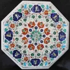 18 Inches Marble Coffee Table Top Multicolor Stone Inlay Work Bed Side Table