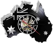 PODODO Flag of Australia Vinyl Record Wall Clock Patriotic Wall Art Australia Country Map Vintage Clock Watch Australia Travel Souvenir Without LED