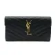 【YSL】Monogram V字縫線魚子醬牛皮金屬LOGO暗釦手拿長夾(372264-黑)