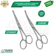 2 Pcs Straight & Curved 4.5" Nose Hair Remover Scissor Manicure Inst German Gr