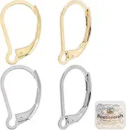 Beebeecraft 100Pcs Real 24K Gold Plated Leverback Earwires French Earring Hooks Gold and Stainless Steel Color 16.5x10mm Interchangeable Dangle Ear Wire Findings Stainless Steel for Jewelry Making