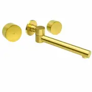 Brushed Gold Swivel Wall Bathtub Spout Round Hot Cold Twin Handle Bath Tap Set