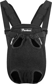 Pawaboo Pet Carrier Backpack, Adjustable Pet Front Cat Dog Carrier Backpack Travel Bag, Legs Out, Easy-Fit for Traveling Hiking Camping for Small Medium Dogs Cats Puppies, Large, Black