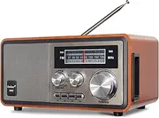 Oncheer Retro Vintage Wood Bluetooth FM Home Radio, 15W Subwoofer Stereo Speaker, Battery Powered Radios with Antenna Best Reception, Support TF Card/USB Player/AUX in