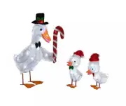 Winter Wonder Lane Christmas Duck Family Candy Cane Santa Hat Lighted Yard Art