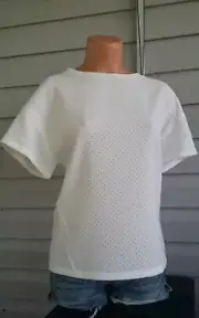 AK Anne Klein Blouse Top Collection Perforated Dot Cutout Boxy White 12/1 NWT$79