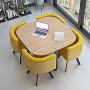 Yqyc Reception Negotiation Table, Dinette Set for 4, Square Dinner Table Set, Business Conference Room Coffee Table, Suitable for Lounge(Yellow,80 cm/31.5 in)