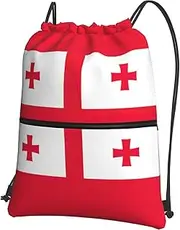 EdWal Flag Of Georgia Print Drawstring Backpack Gym Bags Sports Bags With Zipper Pocket For Travel Beach, Black, One Size