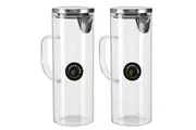 2x Lemon & Lime 1.8L 28cm Glass Cold Drinks Juice Water Fridge Jug Pitcher w Lid