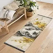 QGBYMX Floral Dog Cute Washable Runner Rug 2’ x 6’ Non Slip Kitchen Runner Rug for Hallways Entryway Patio Living Room Floor Carpet Runner- Soft Thin Mat for Family Pet