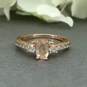 2ct Simulated Peach Morganite Three Stone Engagement Ring 14k Rose Gold Plated