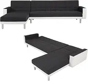 3M Linen Fabric 5 Seater Sofa Bed Modular Recliner Corner Futon Lounge Couch (Black&White)