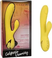 Calexotics California Dreaming San Diego Seduction Rechargeable Silicone Rabbit Vibrator, Yellow