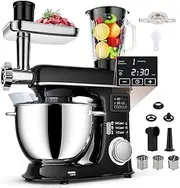 Stand Mixer 8L, 8-IN-1 Fermentation Electric Kitchen Mixer with with LED Display, 6 Speed Tilt-Head with Stainless Steel Bowl, 1.5L Glass Jar, Meat Grinder, Dough Hook, Whisk, Pasta Attachment black