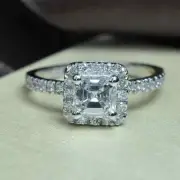 1.80 Ct Asscher-Cut Real Moissanite Halo Engagement Ring 14k White Gold Plated