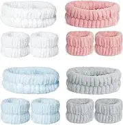 mifengda 12 Pieces Spa Facial Headband and Wrist Washband Set, Women Makeup Headband, Girls Washing Face Headband, Soft Microfiber, Pink, White, Blue, Grey