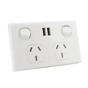 Dual USB Australian GPO Power Point Wall Plate - White