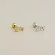 14K REAL Solid Gold 3 Star CZ Cartilage Stud Helix Earring Piercing 18 Gauge