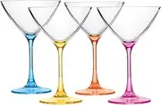 Lily's Home Unbreakable Plastic Martini Glasses with Colored Stem. Made of Shatterproof Polycarbonate Plastic and Ideal for Indoor and Outdoor Use, Reusable (9 oz. Each, Set of 4)