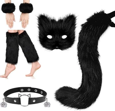 Faux Fur Fox Tail Cat Wolf Cosplay Costume Set Plush Mask Tail Plush Long Leg