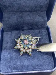 R.J. Graziano Crystal Flower Crystal/Blue Designer Brooch Pin - New With Tags