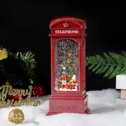 11”Christmas Telephone Booth Snow Globe Lantern Lighted Box Night Light Battery,
