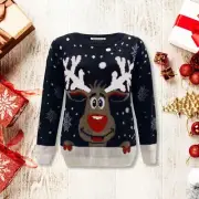 Girls Xmas Reindeer Jumper Kids Knitted Unisex Boys Christmas Sweater Pullover
