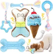 6 Pack Puppy Teething Toys Blue Small Breed Dog Chew Toys with Rope Cute Plush Squeaky Dog Toys Soft Rubber Puppy Toys Set for Cleaning Teeth Interactive Pet Doggy Bone Toys