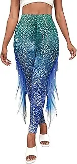 [FEOYA] FEYOA - Women Leggings Mermaid Scale Pattern Leggings 3D Fish Scale Leggings High Waist Slim Fit Trousers Skinny Pants for Dance Yoga Party Club Carnival Festival