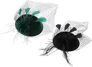 [FRCOLOR] 2Pcs Vintage Lace Fascinator Headband Set Tea Party Hair Accessories for Women Stylish Pillbox Hat with Veil and Flower for Cosplay Weddings and Special Events