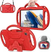 AVAWO Kids Case for Samsung Galaxy Tab A8 10.5 Inch 2021, with Strap, Light Weight Shock Proof Handle Stand, Red
