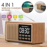 Vintage Look 4-in-1 Wireless Charger with Speaker, FM Radio & Alarm Clock
