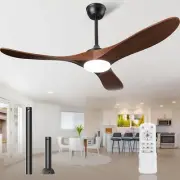 Ceiling Fans with Lights and Remote, 3 Solid Wood Blades, Outdoor Wooden Ceil...
