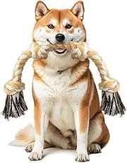 Ycozy 4-Knot Dog Rope Toy for Medium/Small Dogs 66cm Dog Rope for Aggressive Chewers Puppy Dog Tug Toy Almost Indestructible Teething Chew Toy Natural Cotton