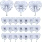 24 Pcs Foldable Hand Fan Heart Shaped White Paper Fans for Wedding Decorative Folding Fans with Plastic Handle, Small Accordian Fans for Party Birthday Decorative