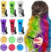 6PCS Temporary Hair Dye for Dark & Light Hair, Hair Chalk for Girls, Kids Hair Dye for Temporary Hair Color for Kids, Washable Hair Dye, Girl Gifts for 7 8 9 10 11 12 13 Year Old Girls Birthday Gifts