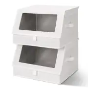Stackable Storage Bins Open Front, Closet Storage Boxes with Lids, Foldable F...