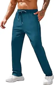 [COOFANDY] Men's Cotton Sweatpants Open Bottom Lounge Pants Lightweight Casual Jogger Pants with Pockets