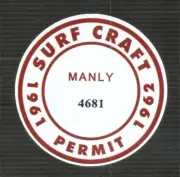 MANLY BEACH SURF CRAFT PERMIT Sticker / Decal RETRO 60's SURFING SURFBOARD