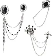 [Huture] Men's Brooch Set with Chains Suit Pin Badge for Men & Women Suit Tuxedo Tie Hat Scarf Decoration, Alloy, Crystal, Gem, crystal
