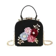 Pearl Flower Casual Shoulder Bag Messenger Bag Ladies Handbag Chain Bag (Black)