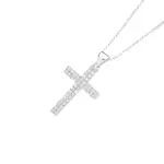 Silver 25mm Cz Square End Cross Pendant in Clear