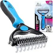 Pet Grooming Tool - 2 Sided Undercoat Rake for Cats & Dogs - Safe Dematting Comb for Easy Mats & Tangles Removing - No More Nasty Shedding and Flying Hair