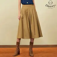 在飛比找Yahoo奇摩購物中心優惠-OUWEY歐薇 造型剪裁抓摺挺版縲縈斜布紋裙(卡其色；S-L