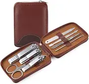 8pcs Nail Clipper Portable Stainless Steel Nail File Tweezers Clippers Set Professional Scissors With Box Manicure Cutter,Light Coffee
