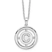 Sterling Silver White Ice Rhodium-Plated 18 Inch Diamond Letter C Initial Necklace With 2 Extender