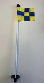 Golf Practice Putting Green Flagstick 33" Marker, Blue Yellow Checkered Jr. Flag