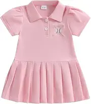 [mlpeerw] Toddler Baby Girl Golf Outfit Short Sleeve Golf/Baseball Embroidery Dress Polo A-Line Dress Sprots Summer Clothes